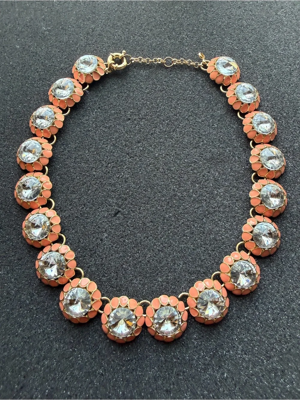 Vintage Rivoli Peach Enamel and Rhinestone Necklace